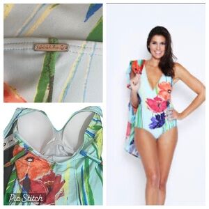 SUMM by chuck handy floral blue swim one piece size 18